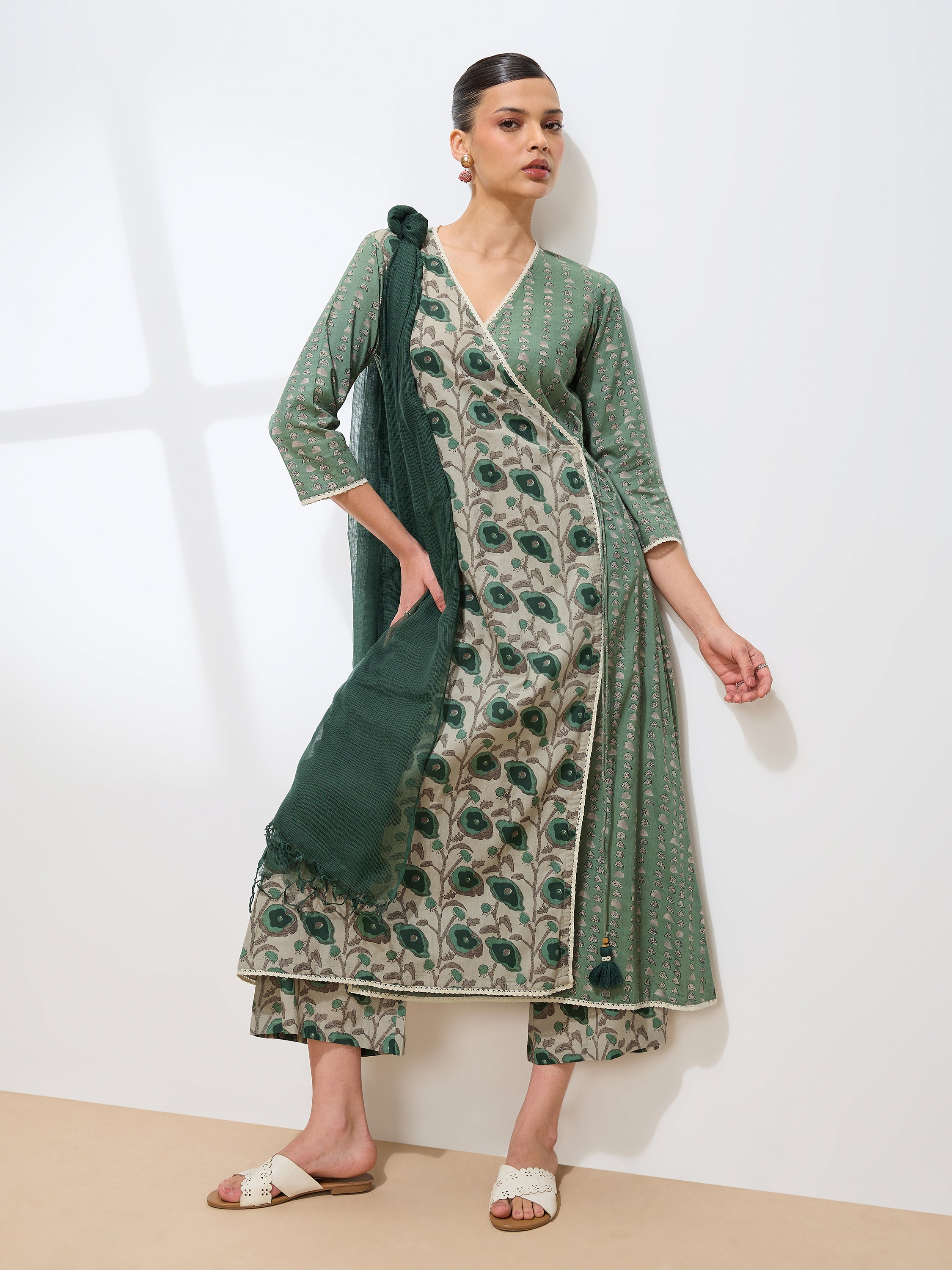 Graceful Green Floral Printed Cotton Kurta set