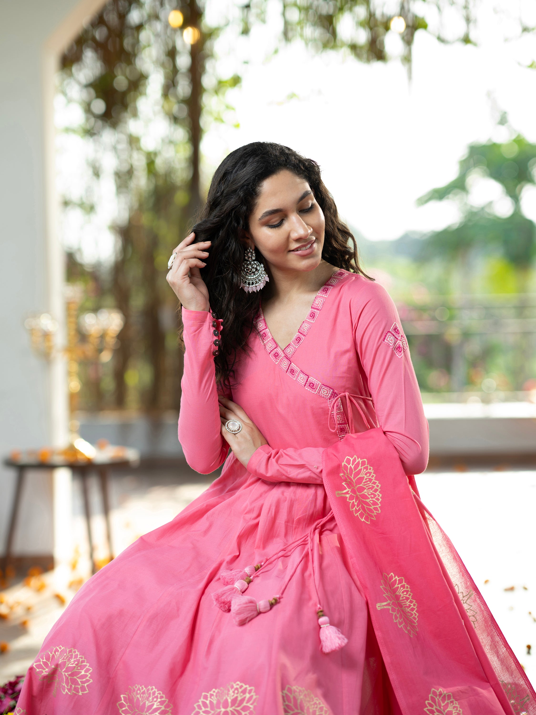 Pink Blockprint Handwork Pure Mul Cotton Kurta set