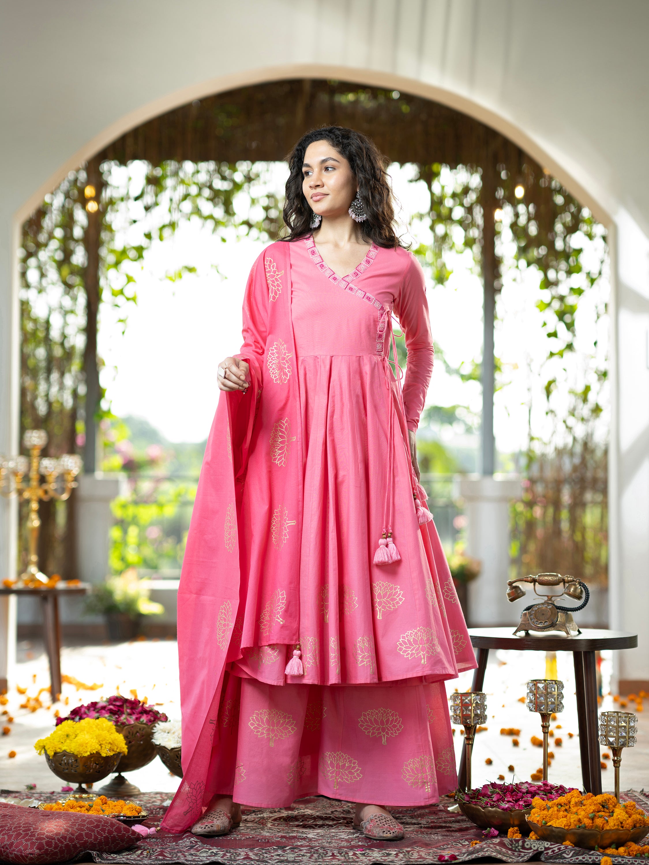 Pink Blockprint Handwork Pure Mul Cotton Kurta set