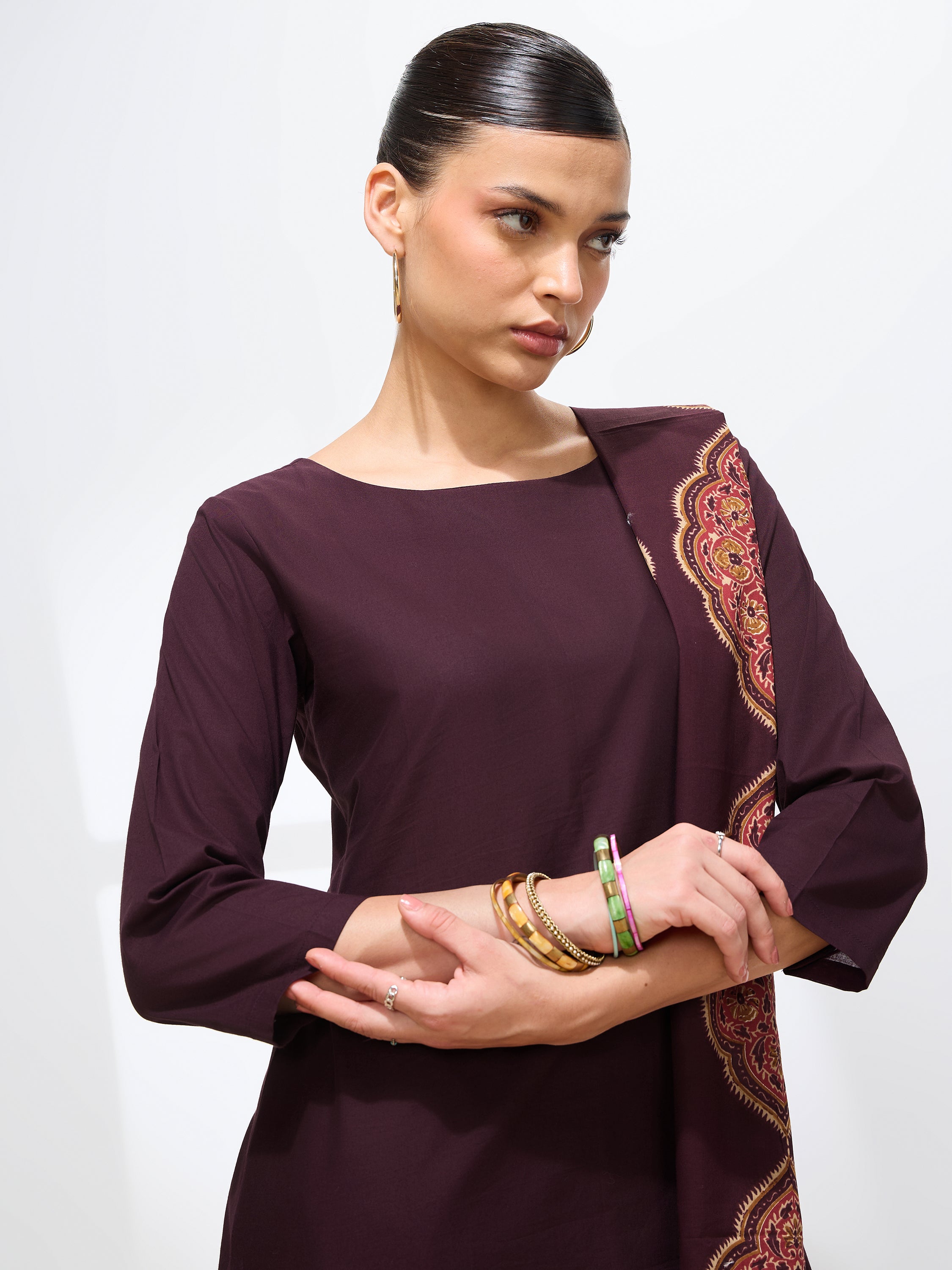 Graceful Purple Solid Solid Pure Cotton Kurta set