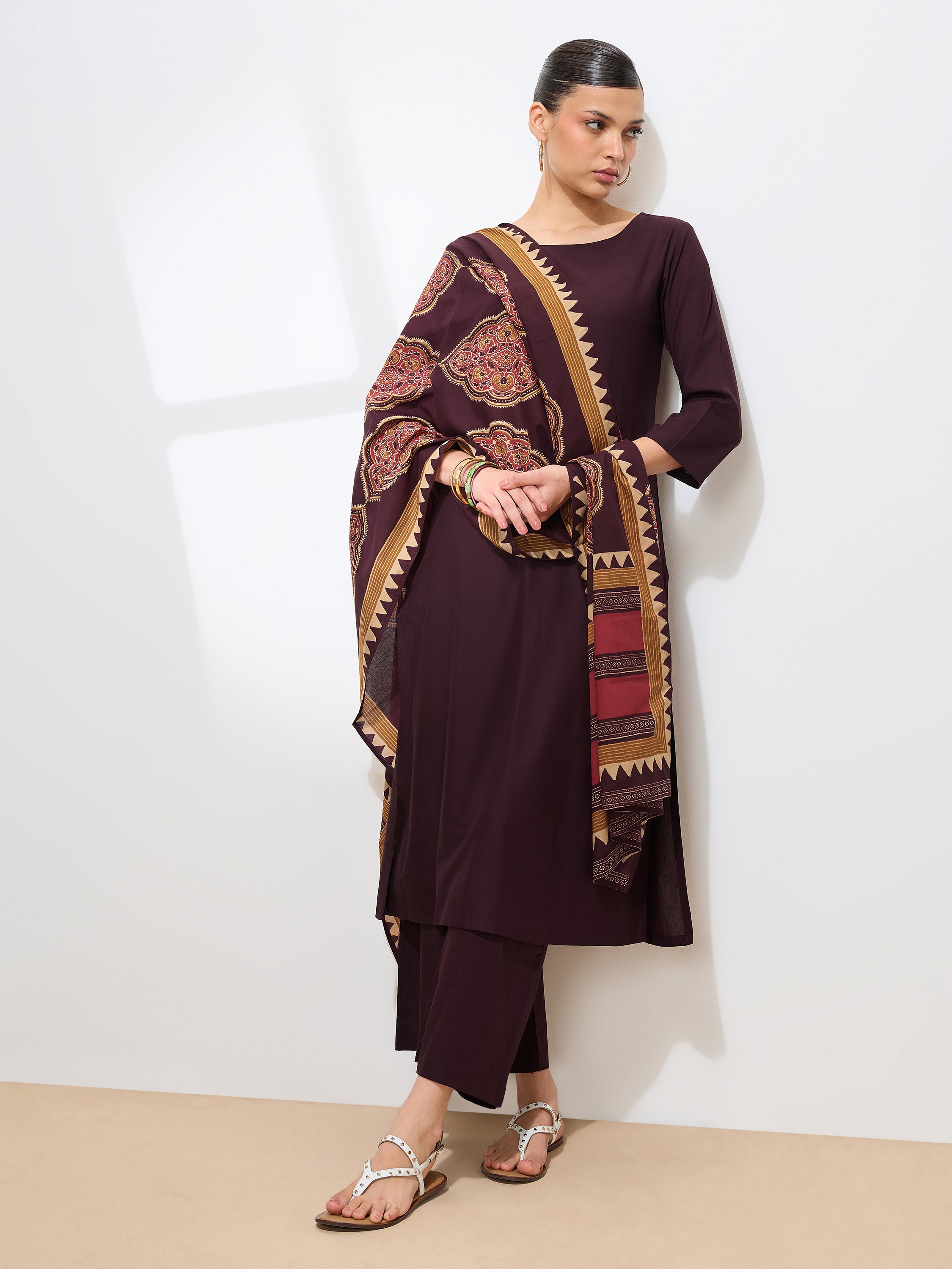 Graceful Purple Solid Solid Pure Cotton Kurta set