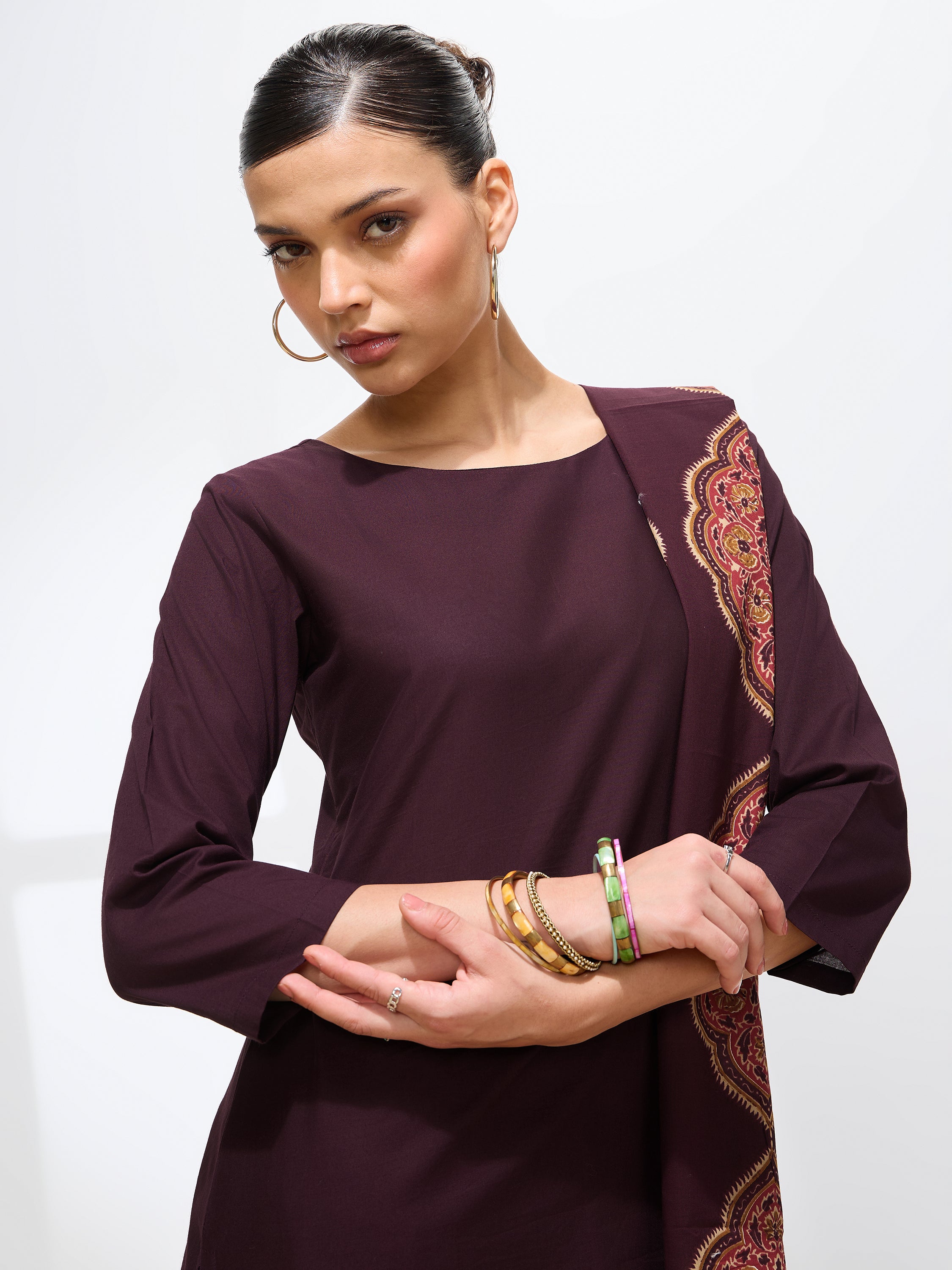 Graceful Purple Solid Solid Pure Cotton Kurta set