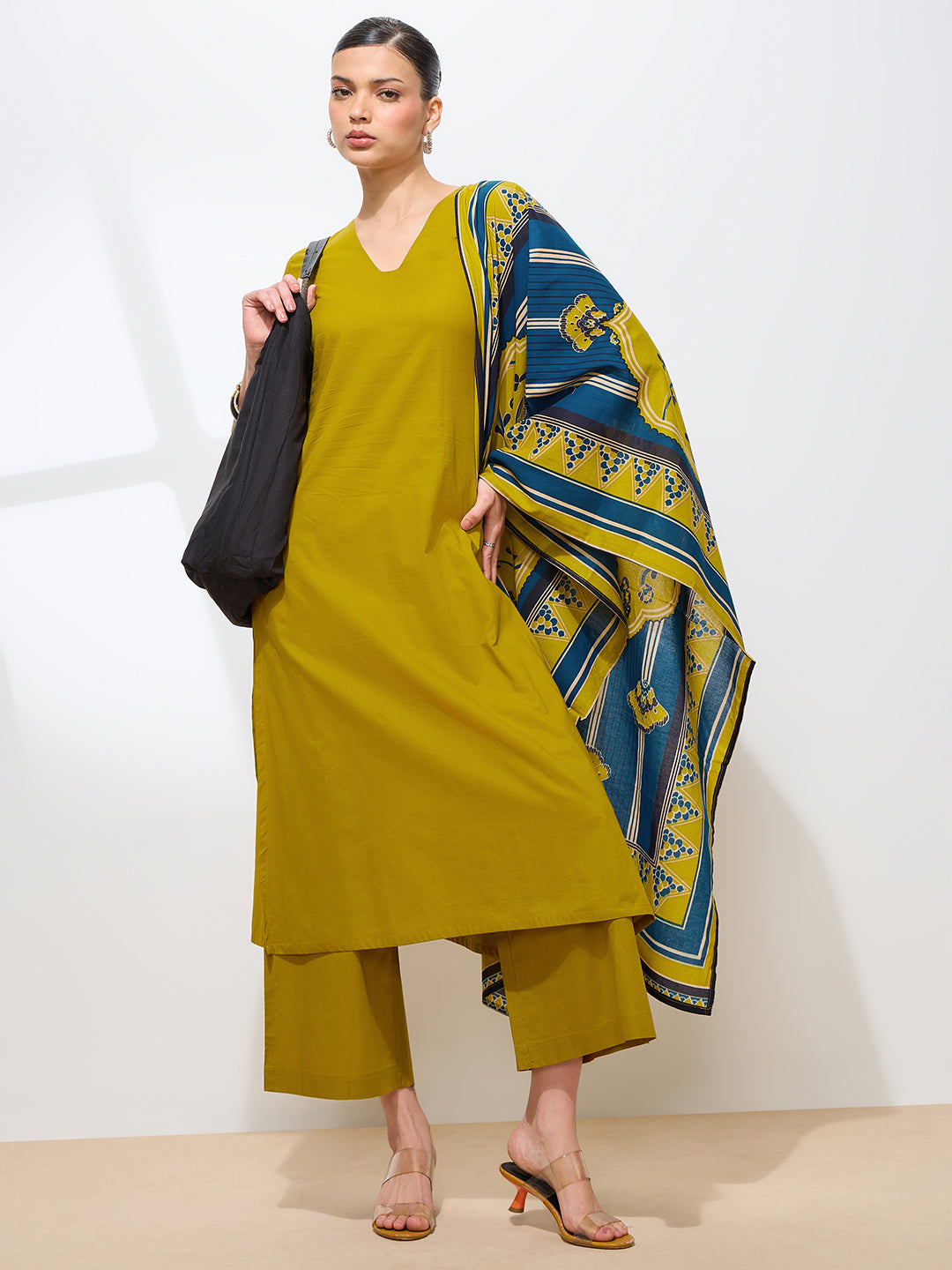 Graceful Mustard Solid Pure Cotton Kurta set