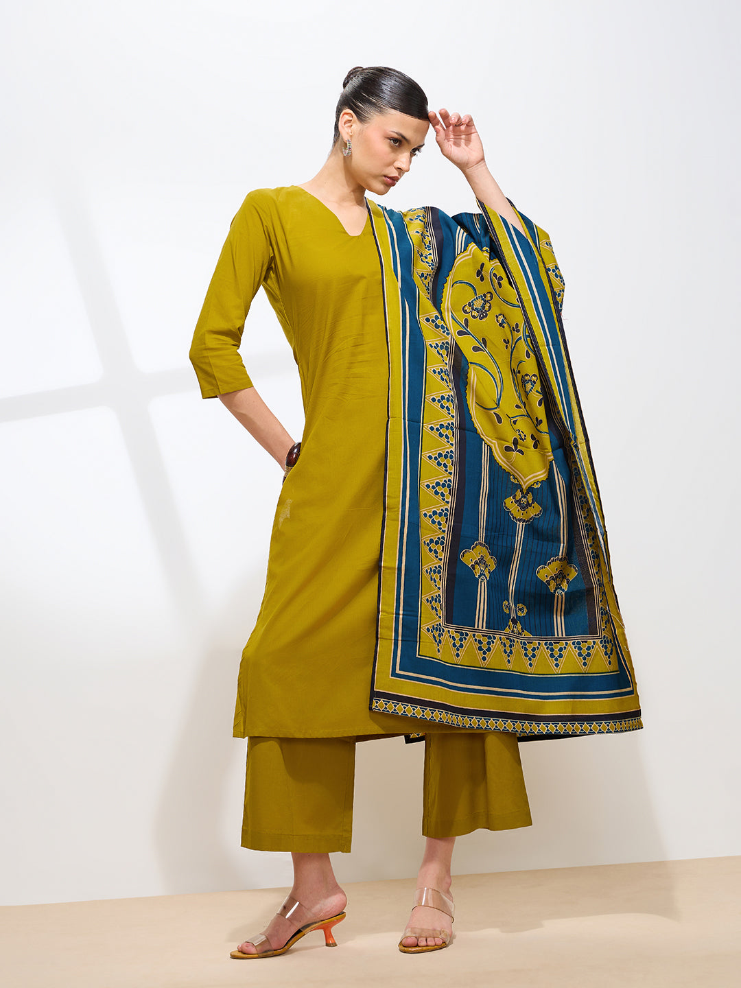 Graceful Mustard Solid Pure Cotton Kurta set