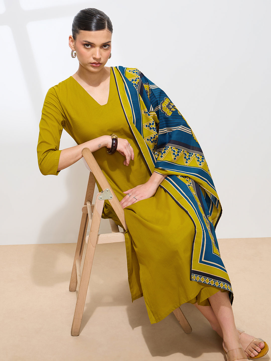 Graceful Mustard Solid Pure Cotton Kurta set