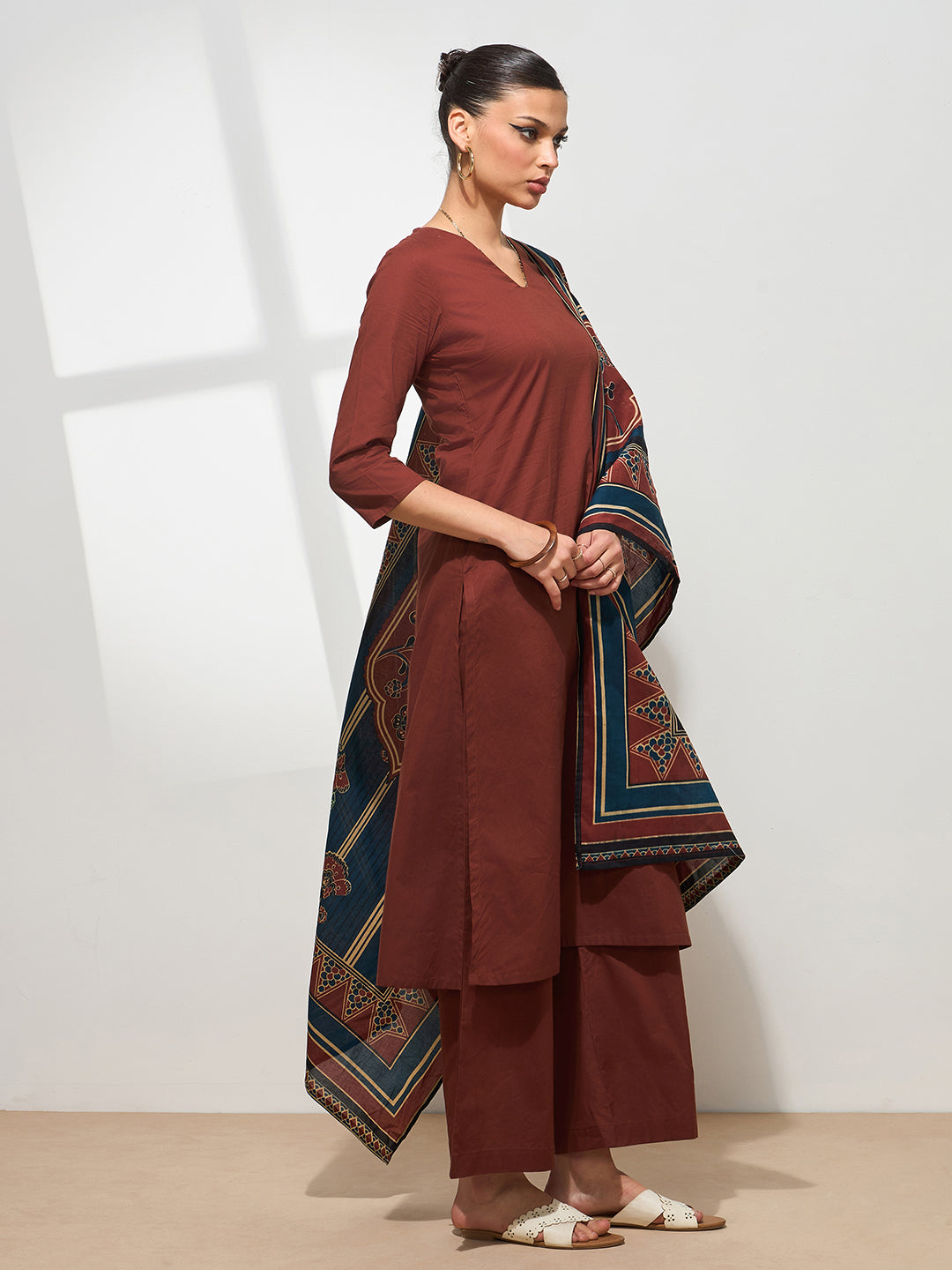 Graceful Rust Solid Pure Cotton Kurta set
