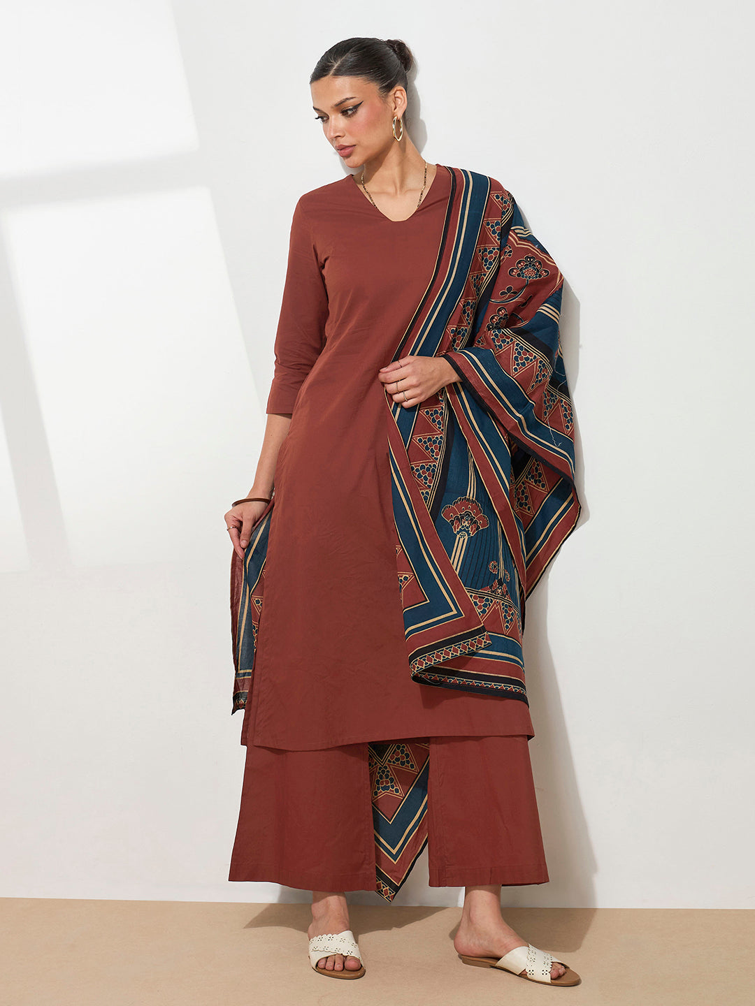 Graceful Rust Solid Pure Cotton Kurta set