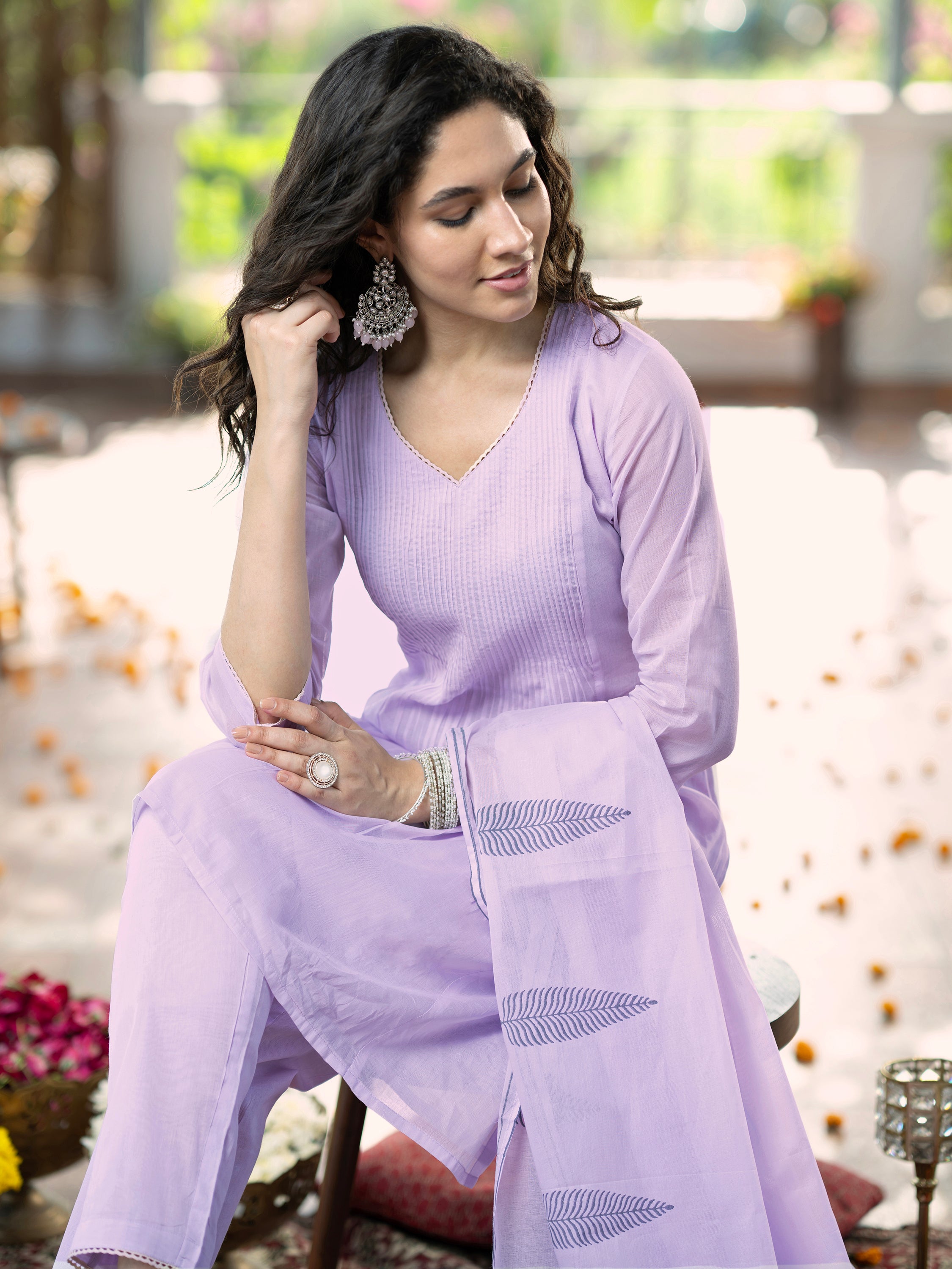 Lavender Solid Pure Mul Cotton Kurta set