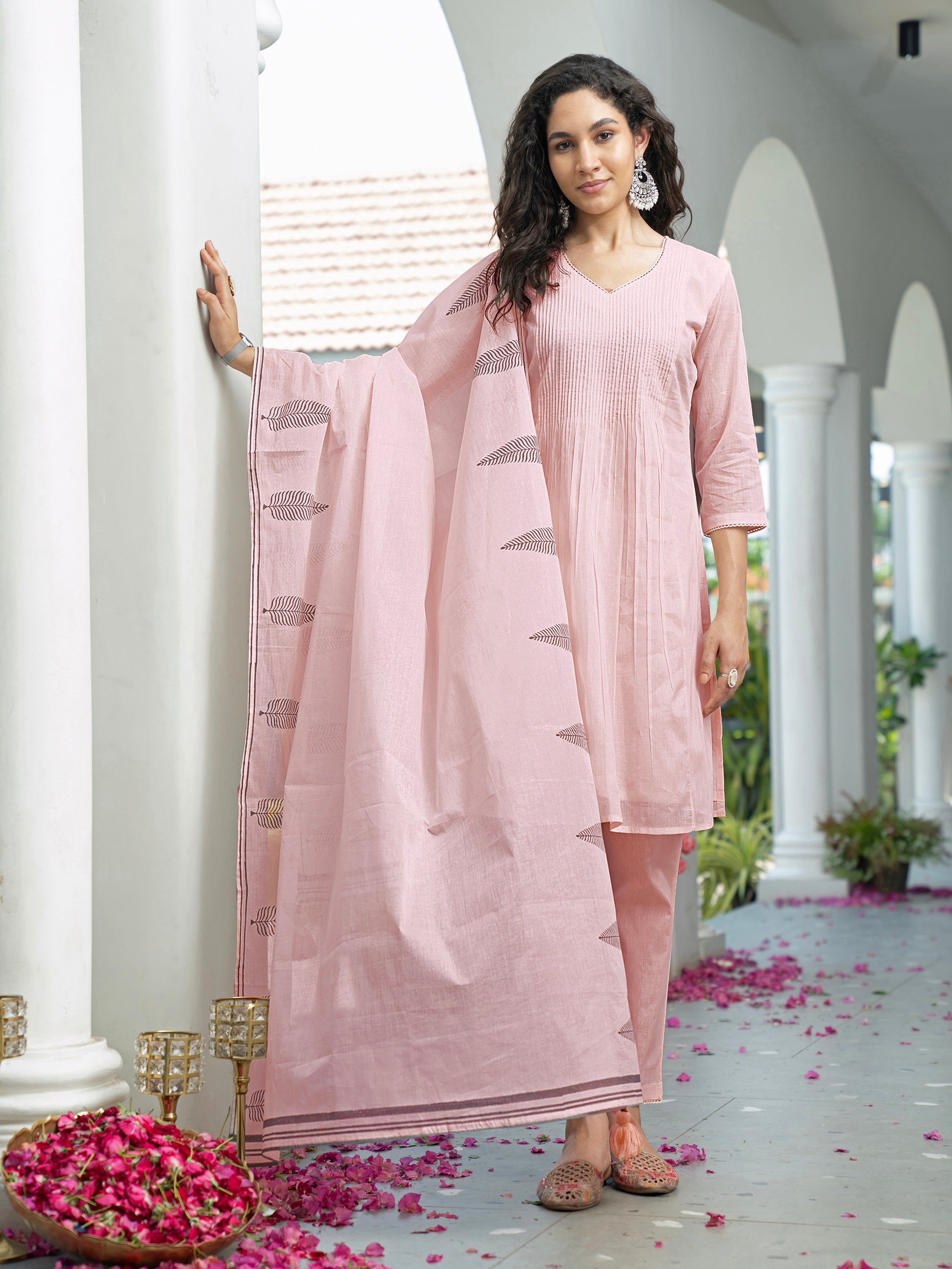 Pink Solid Pure Mul Cotton Kurta set