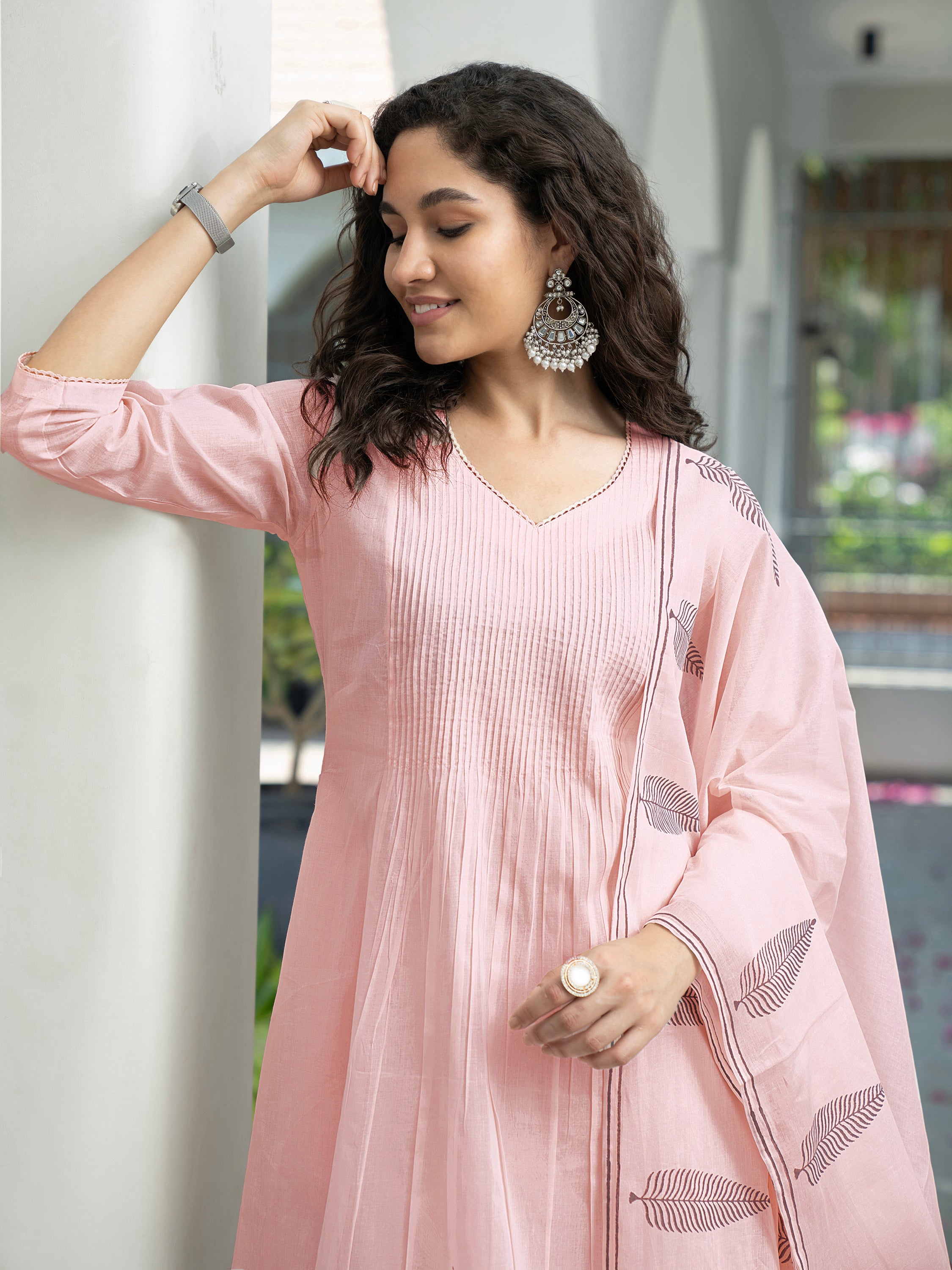 Pink Solid Pure Mul Cotton Kurta set