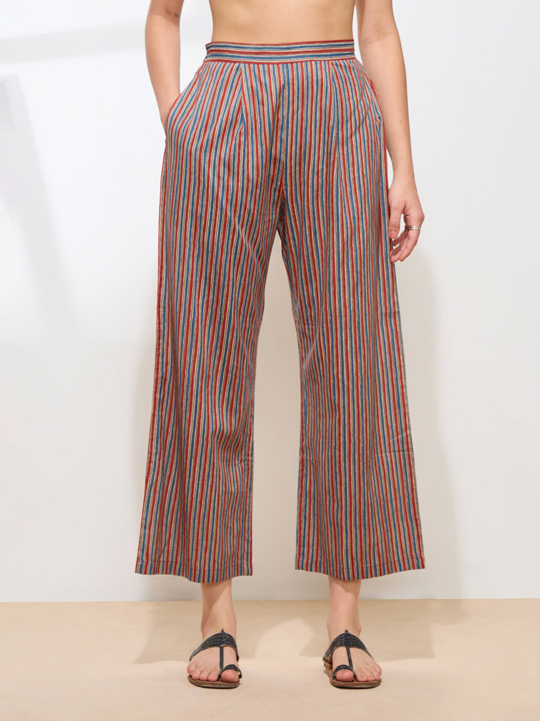 Light Blue Pure Cambric Cotton Printed Striped Straight Kurta Kurta with Pant