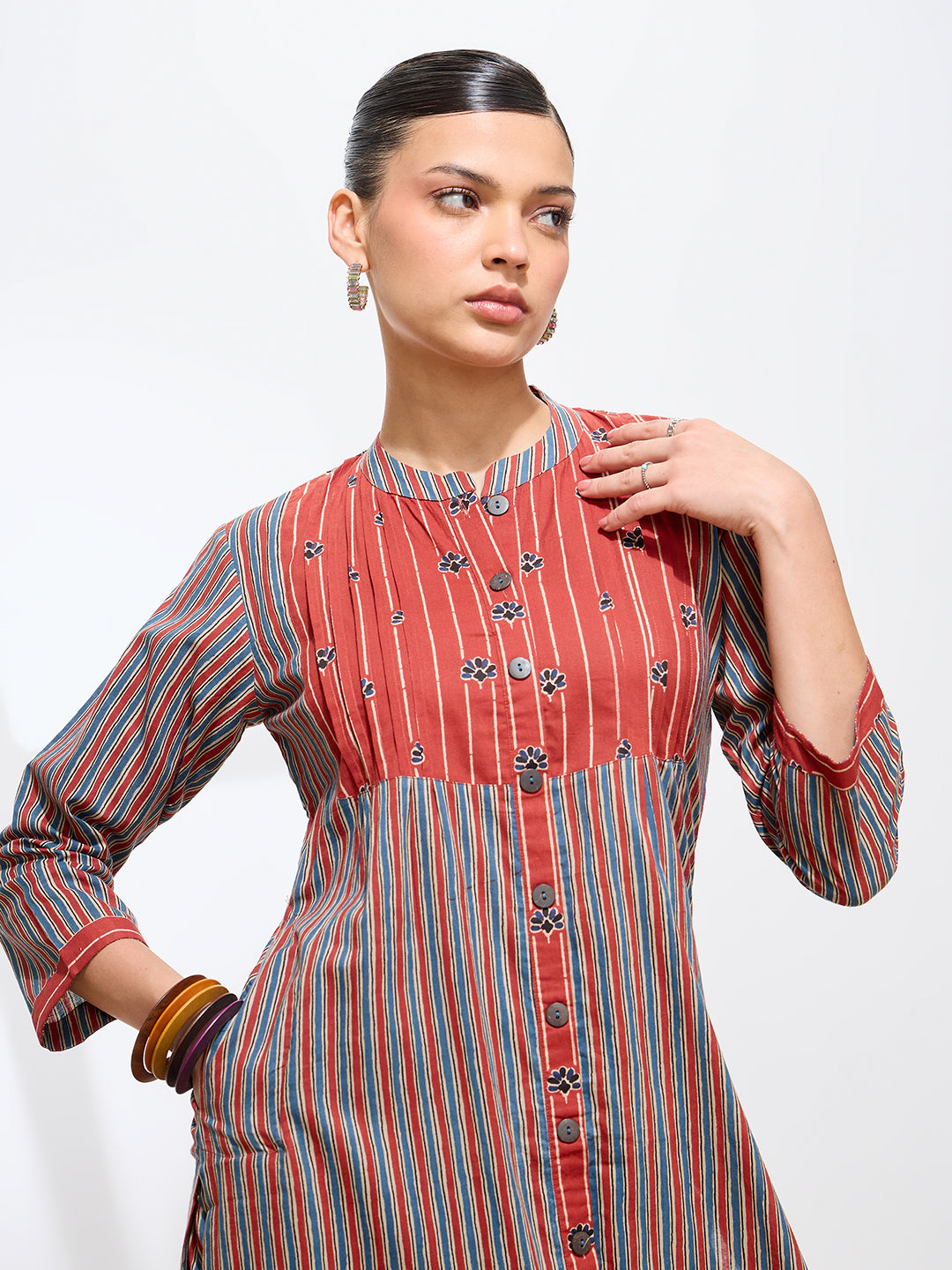 Light Blue Pure Cambric Cotton Printed Striped Straight Kurta Kurta with Pant