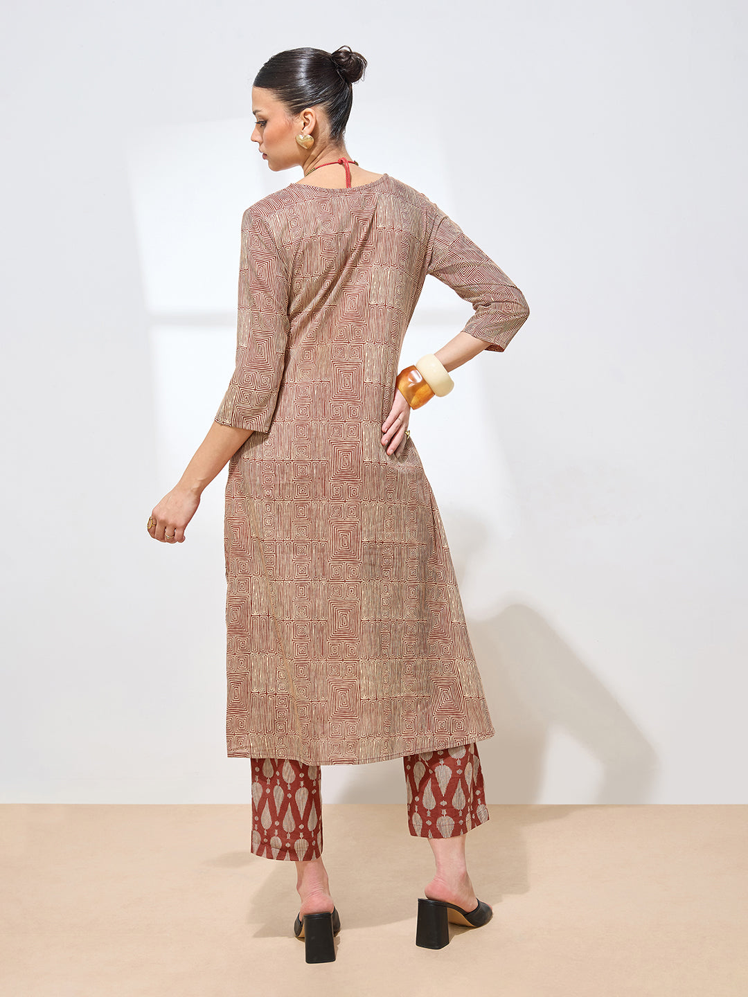 Red Pure Cambric Cotton Printed Gemoetric Straight Kurta Kurta with Pant