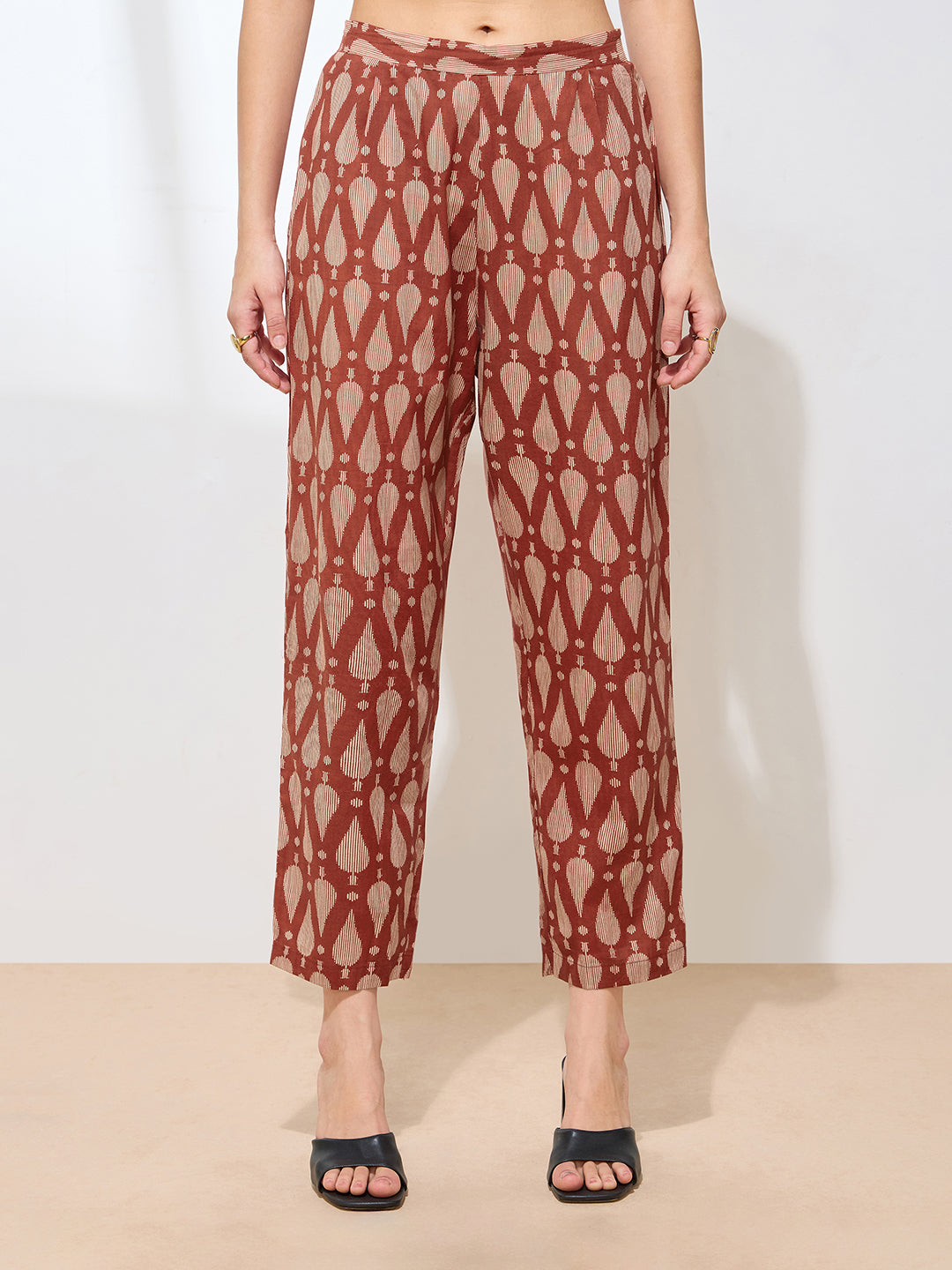 Red Pure Cambric Cotton Printed Gemoetric Straight Kurta Kurta with Pant