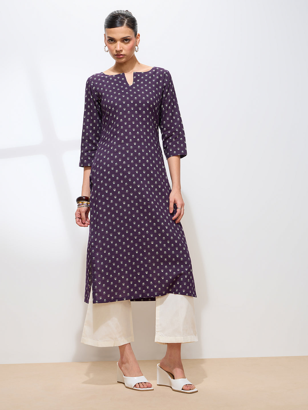 Graceful Violet Printed Floral Cotton Kurta