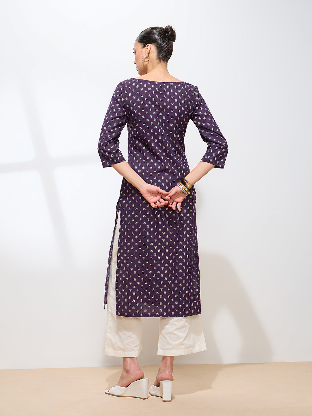 Graceful Violet Printed Floral Cotton Kurta