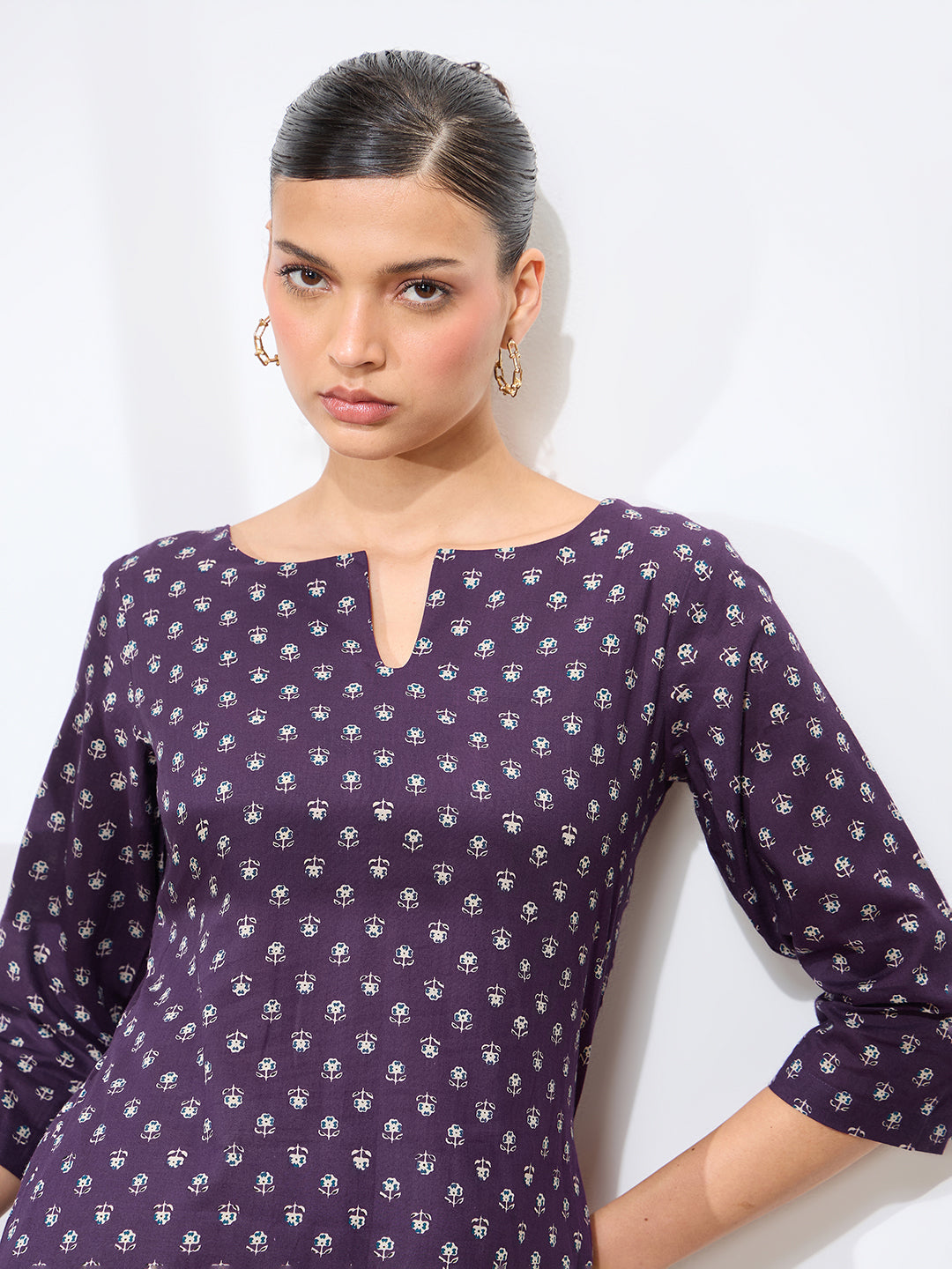 Graceful Violet Printed Floral Cotton Kurta