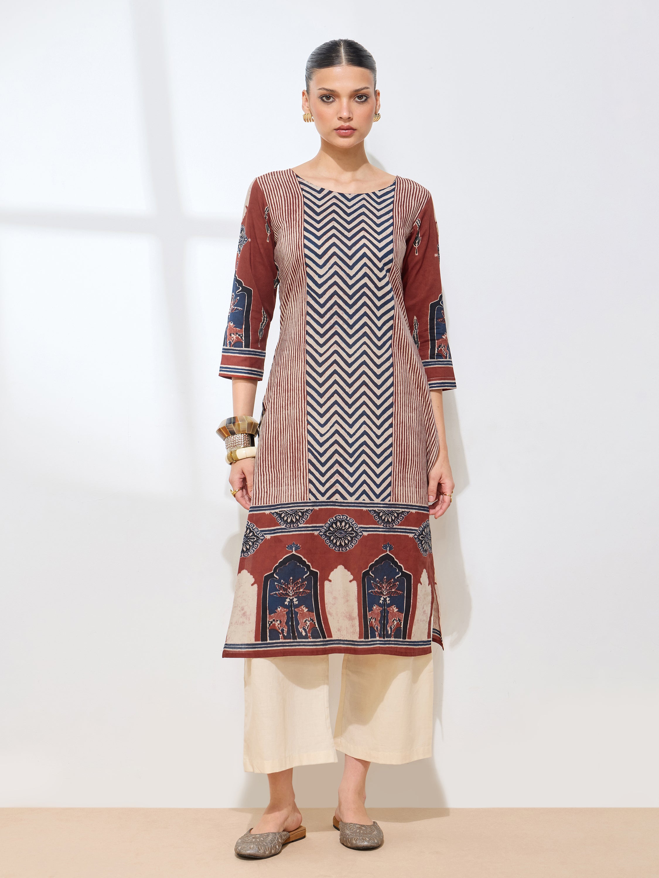 Graceful Blue Geometric Printed Cotton Kurta