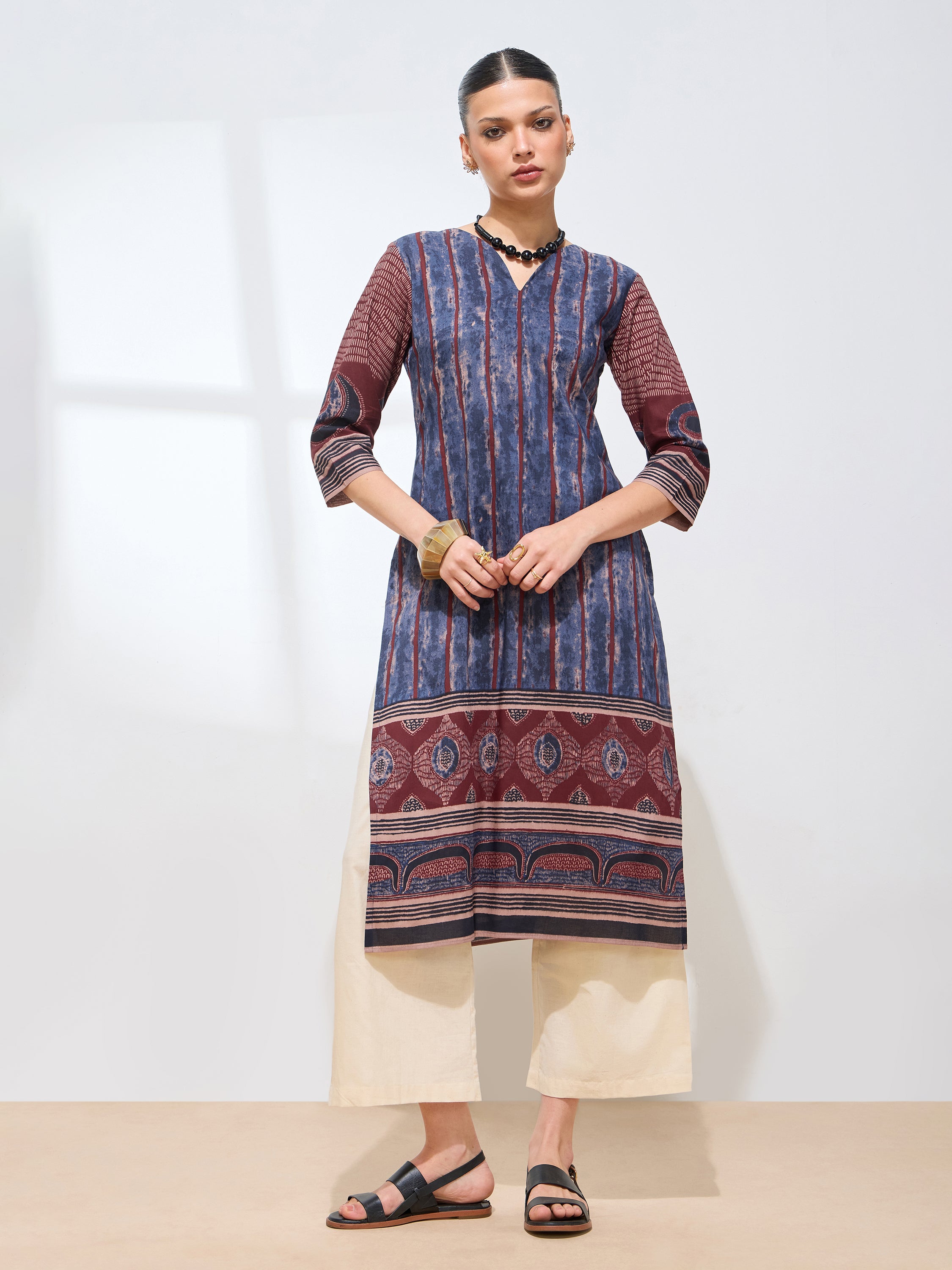 Graceful Blue Batki & ajrakh Printed Cotton Kurta