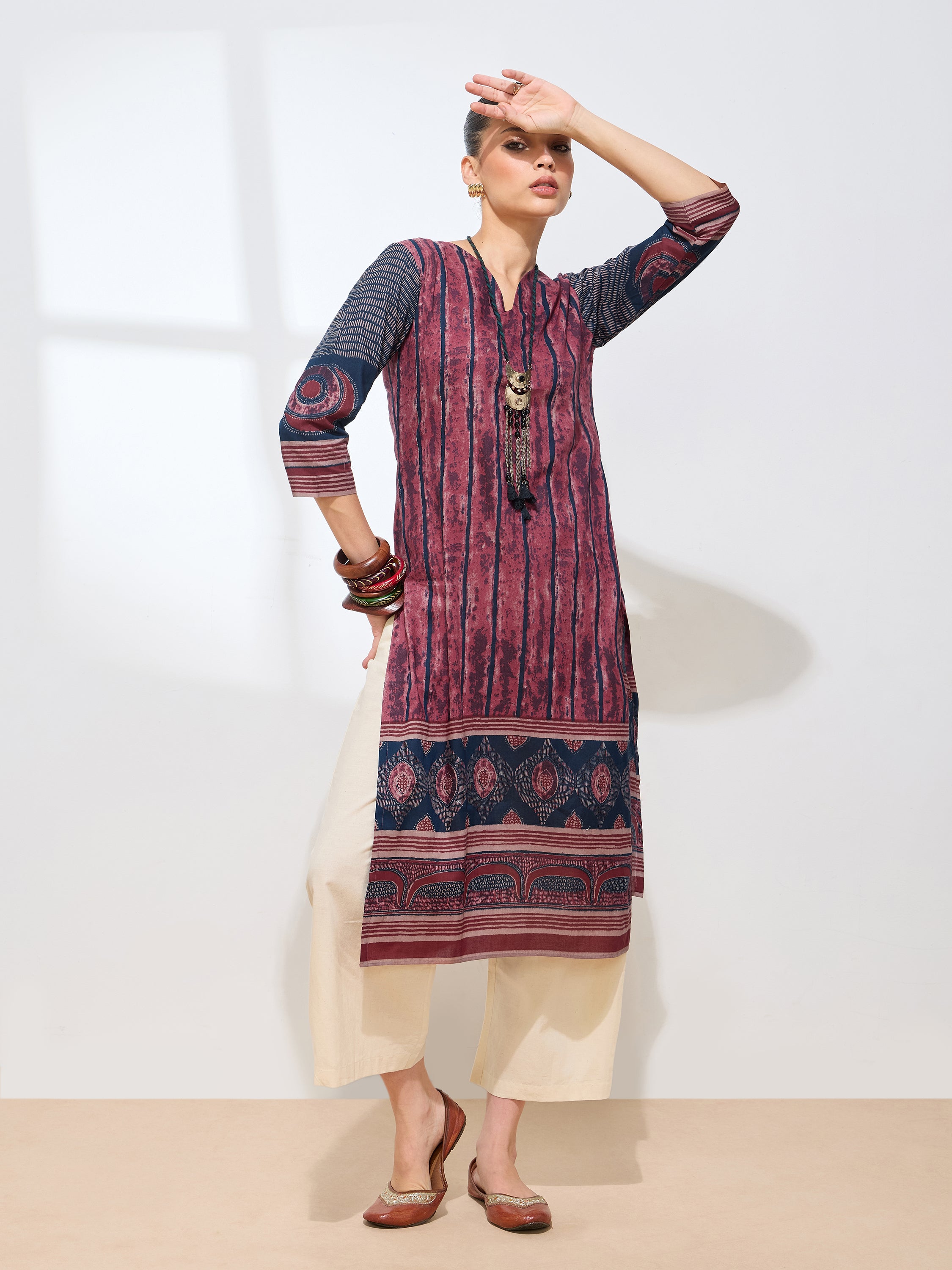 Graceful Maroon Batki & ajrakh Printed Cotton Kurta