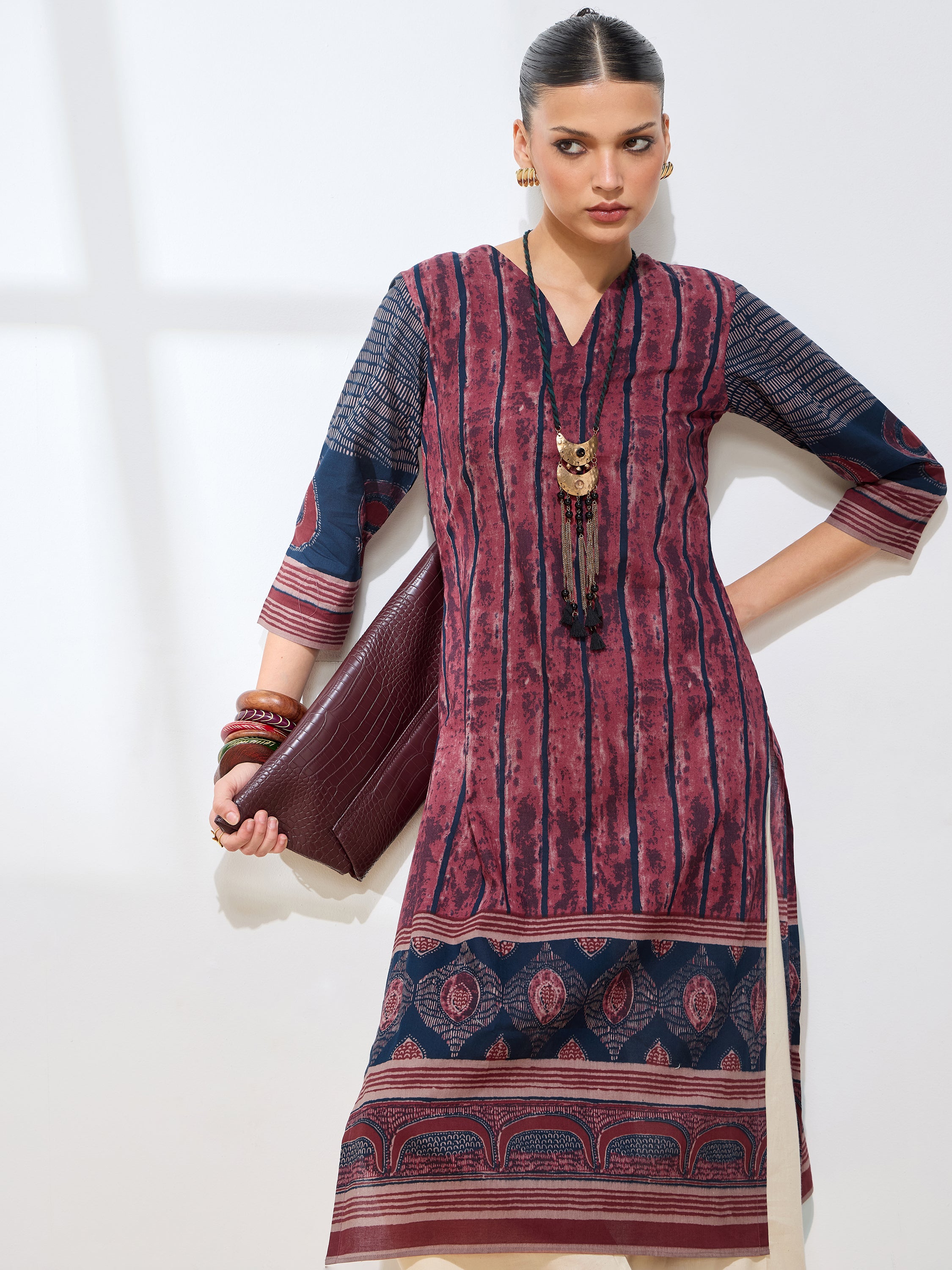 Graceful Maroon Batki & ajrakh Printed Cotton Kurta