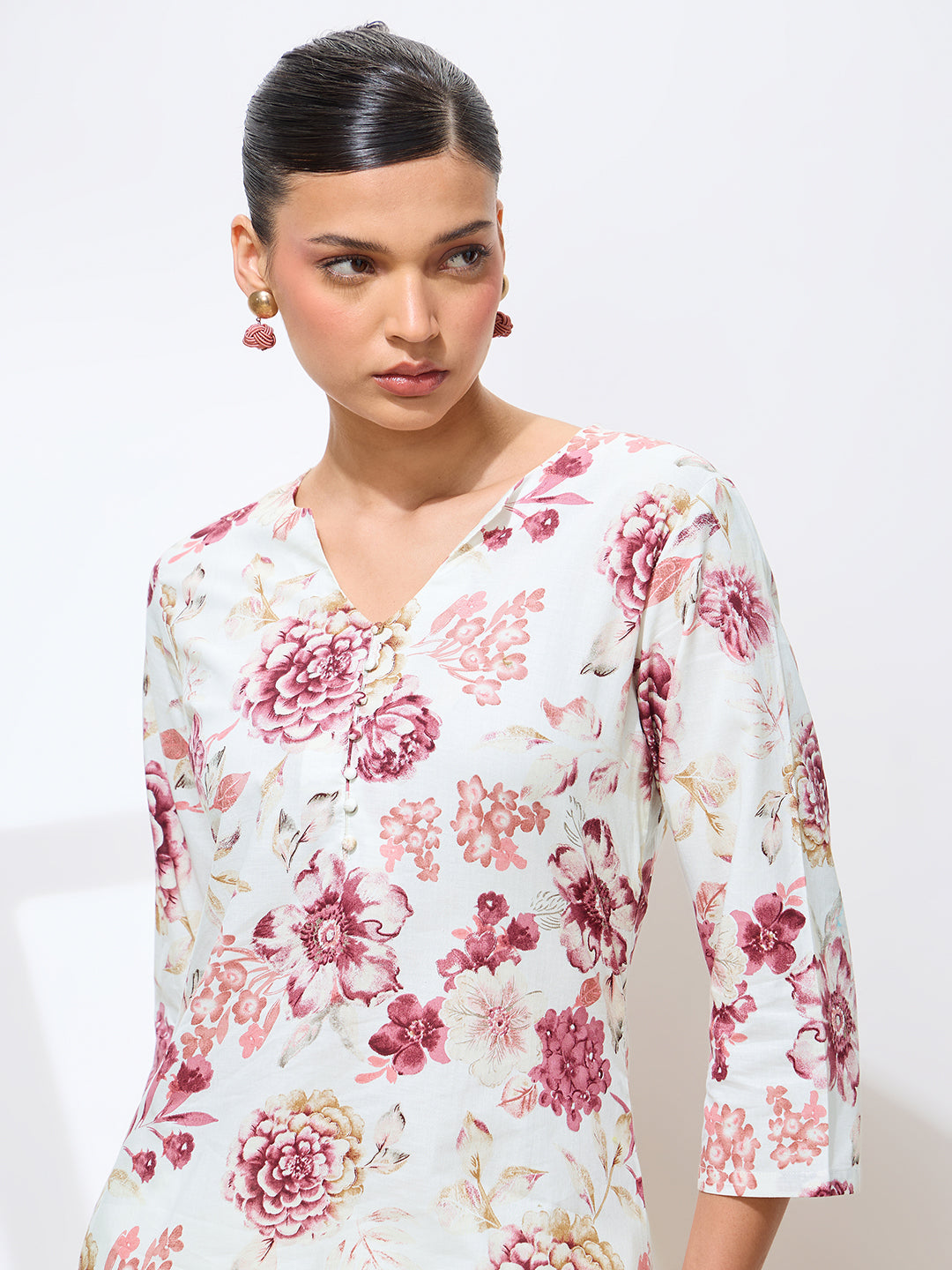 Graceful Maroon Printed Floral Cotton Kurta