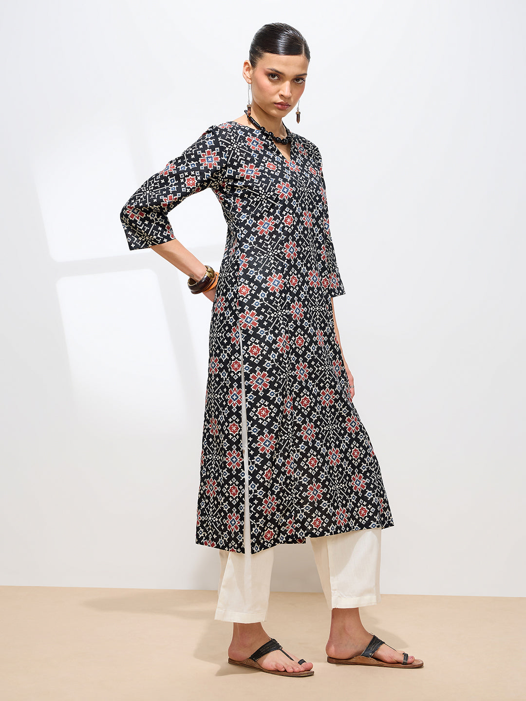 Graceful Black Printed Ikkat Cotton Kurta