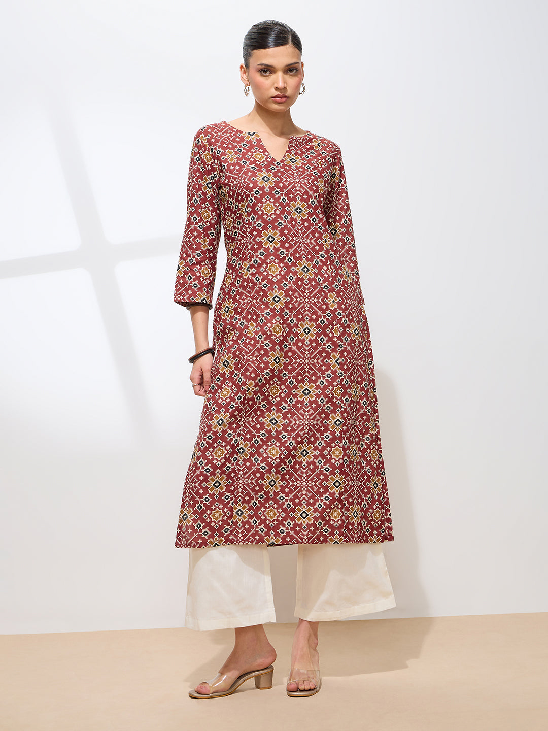 Graceful Maroon Printed Ikkat Cotton Kurta