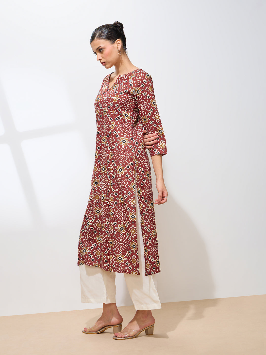 Graceful Maroon Printed Ikkat Cotton Kurta